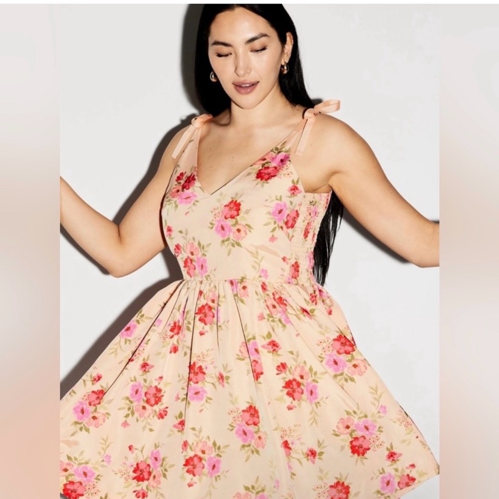 Old Navy Cream Floral Tie-Shoulder Taffeta Party Dress NWT